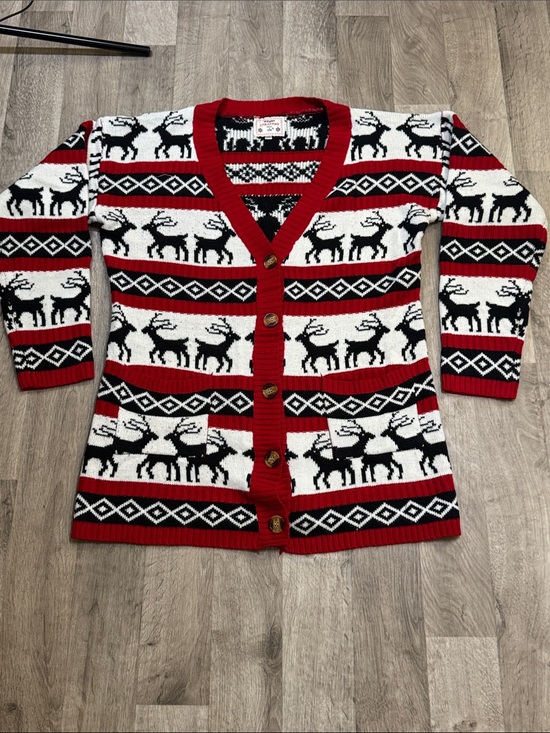 Sweaters - Christmas Cardigan! XXL. Red, White & Black Reindeer Knit Cardigan Sweater